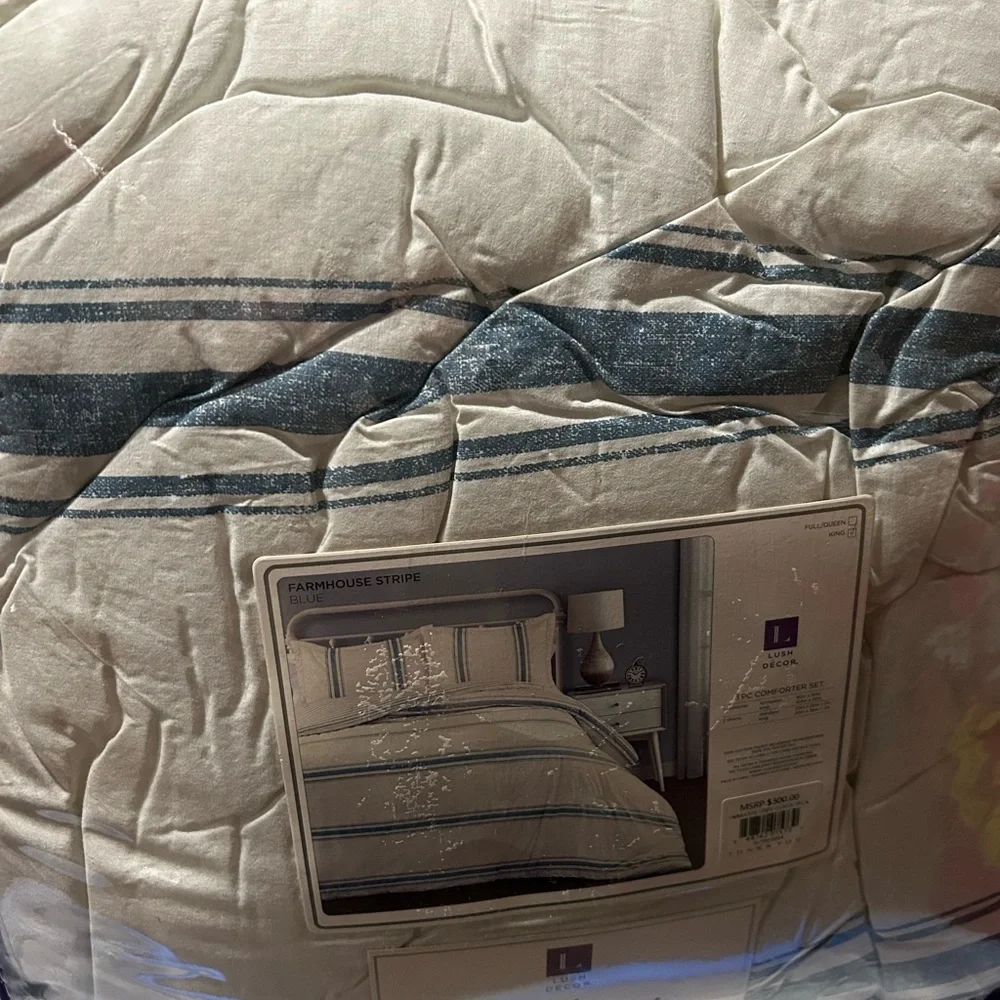Lush Decor King Farmhouse comforter Set, Blue/White